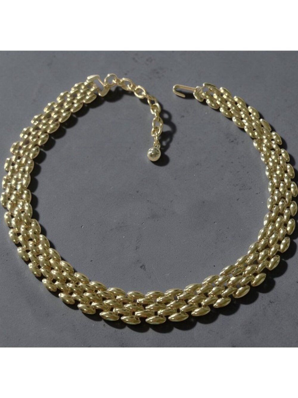 Vintage Gold Tone Necklace - Panther Link Chain Hook Clasp 17” To 19”